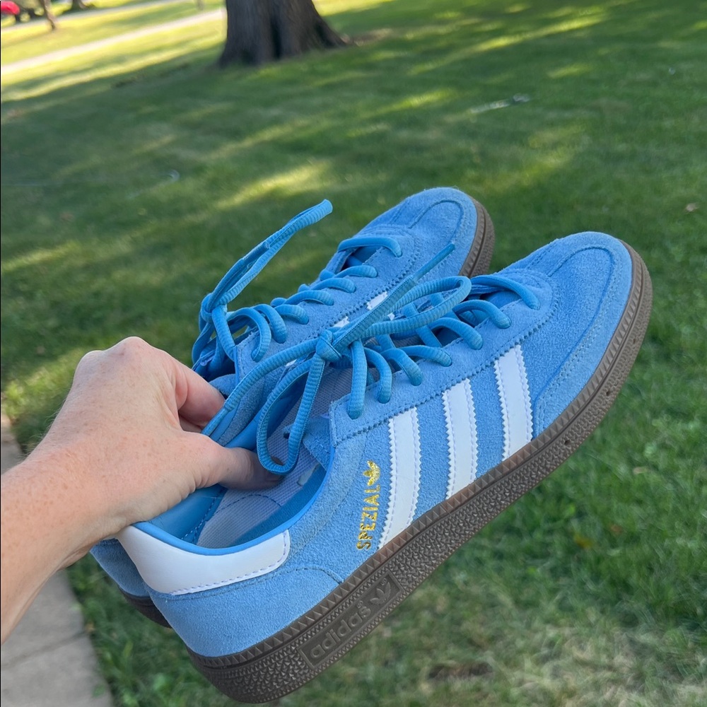 Adidas Blue Suede Sneakers with White Stripes